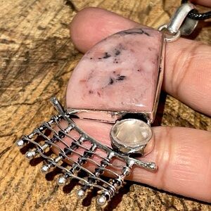 Pink Peruvian Opal & Clear Rose Quartz Pendant 2 7/8”